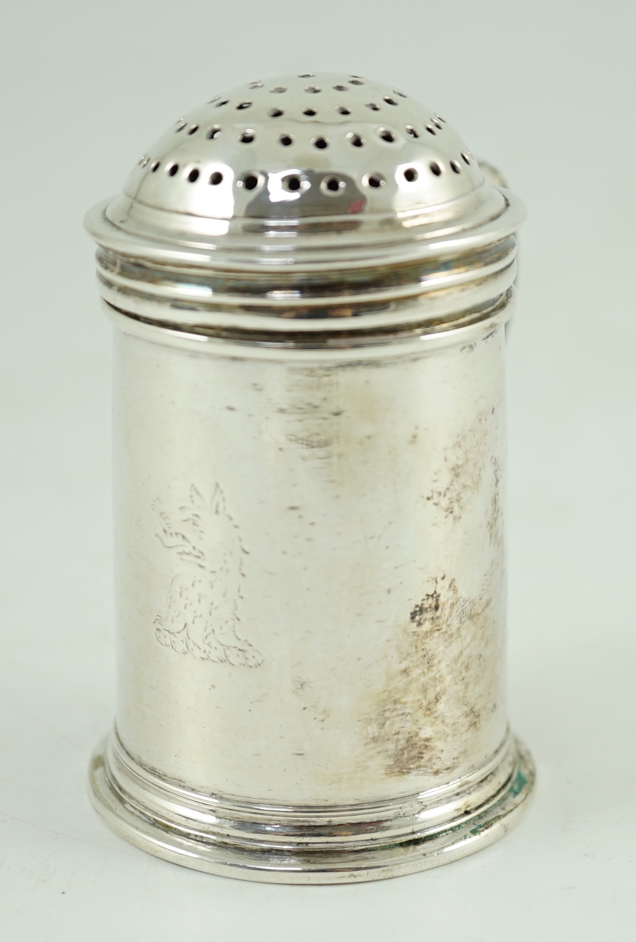 An early George I silver kitchen pepper, no maker's mark
